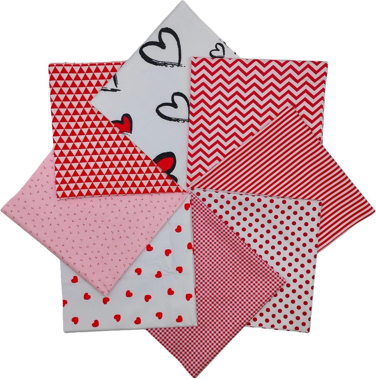 CraftsFabrics 8 Stück/Los 40 cm x 50 cm Rot Weiß Liebe Herzen Gestreift Gingham Valentinstag Fat Quarters Bundle