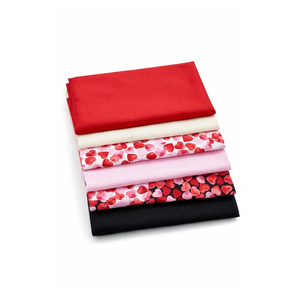 CraftsFabrics Valentine Love Hearts Fat Quarter Bundle – Pack of 6 – 100% Cotton Poplin Fabric (18” x 20”)