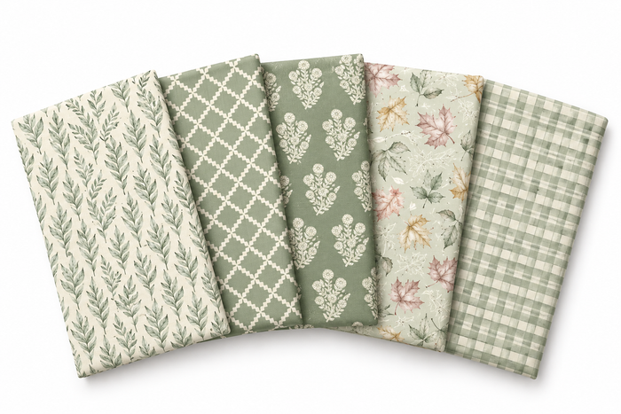 Falling Forest Leaves 100% Cotton 5Pcs Fat Quarter Bundle