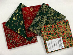 John Louden- Christmas Fat Quarters Bundle of 5 Fabrics (45cm x 55cm). 100% Cotton. Ideal for Crafts, Patchwork, and Dressmaking