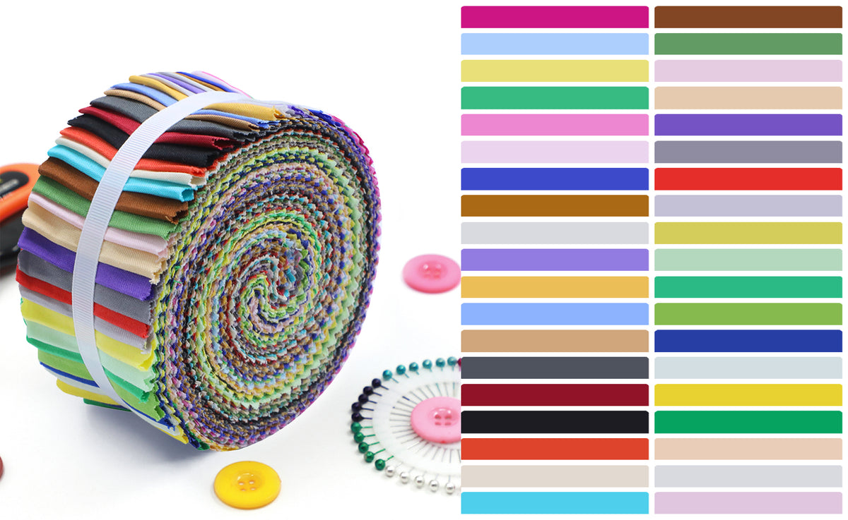 CraftsFabrics Plain 100% Cotton 40Pcs/Roll Pre-Cut Jelly Rolls 2.5"x 44" Wide for Quilting, Scrapbooking, Sewing, Arts & Crafts, Patchwork
