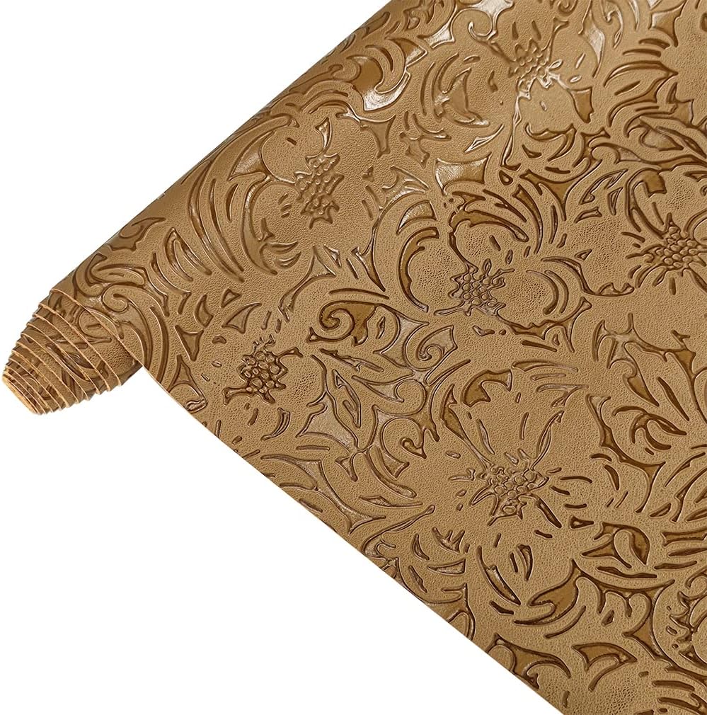 CraftsFabrics Leather Sheets CraftsFabrics Retro Floral Leaf PU Embossed Faux Leather Roll Width for Bags, Hair Bow, Leather Wallets Making Upholstery Decoration