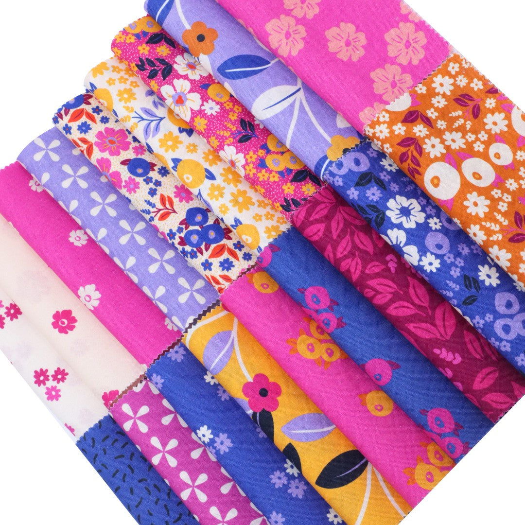 CraftsFabrics Bold Floral Prints Alternate Lines Charm Pack 5” (40pcs) – 100% Cotton Precut Fabric Squares