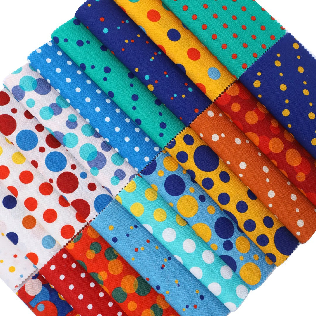 CraftsFabrics Polka Dots & Playful Prints Little Kingdom Charm Pack 5” (40pcs) – 100% Cotton Precut Fabric Squares