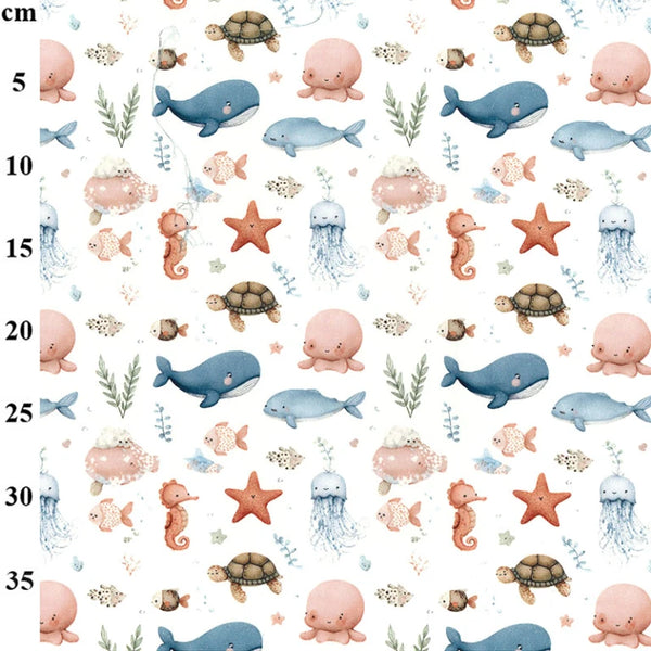 Under the Sea Playful Aquatic Friends Cotton Poplin Fabric