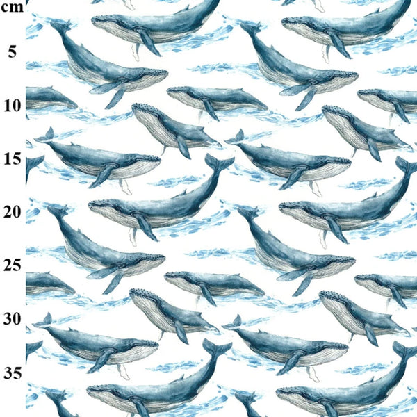 Nautical Whales 100% Cotton Poplin Fabric
