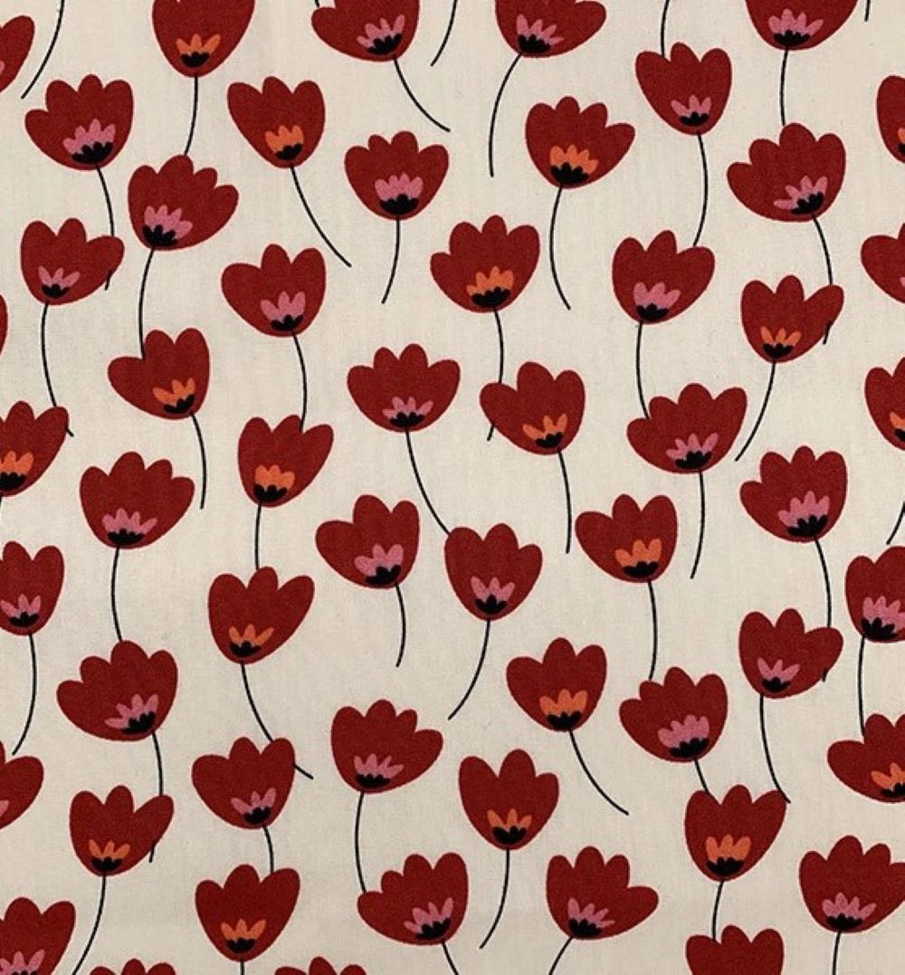 Rose & Hubble Scarlet Blooms Cream 100% Cotton Poplin Fabric