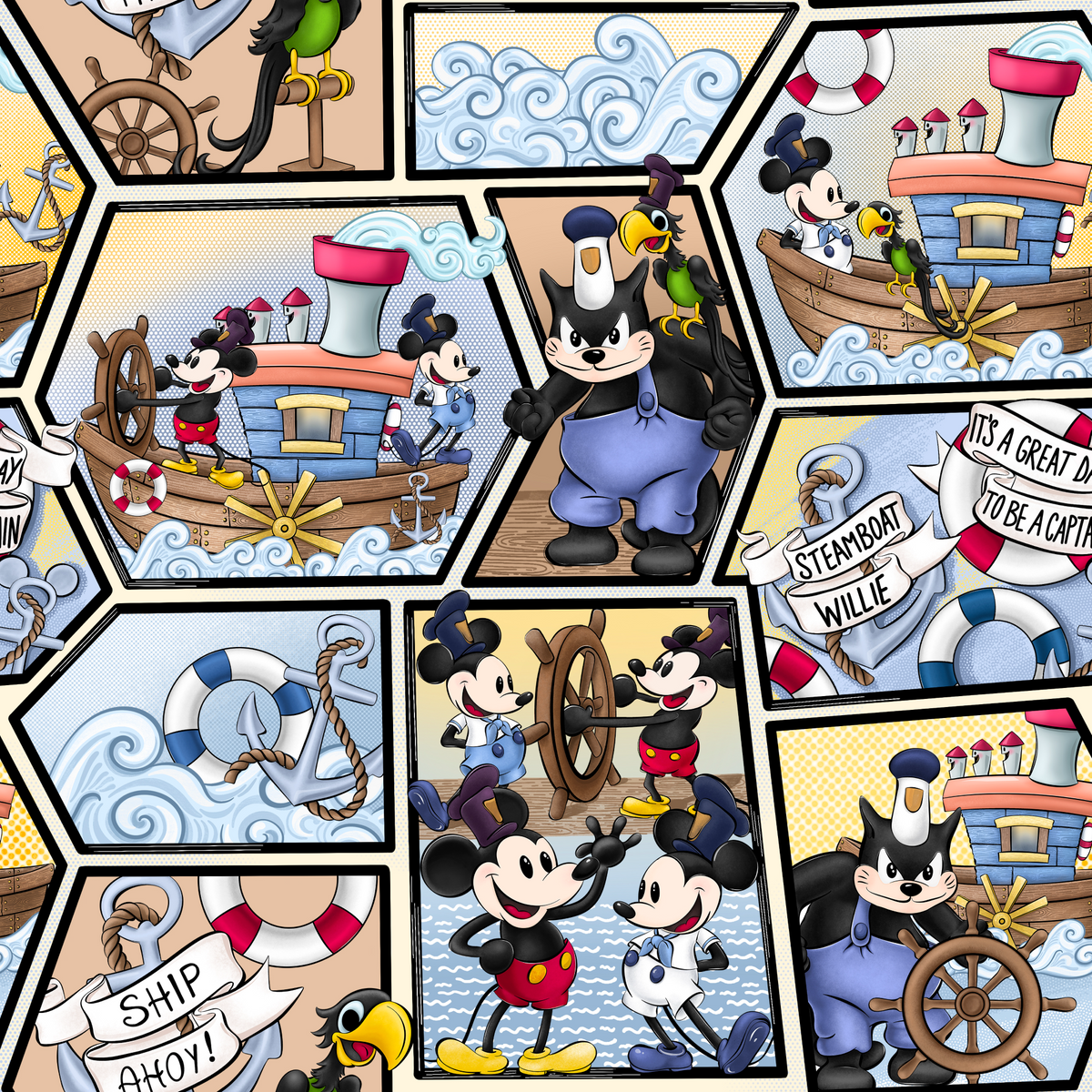 Mickey Mouse auf Schokoladenfarbe, 100 % Baumwolle, 145 cm breit, digitaler Stoff, ideal zum Basteln, Quilten, Nähen, Schneidern, Kinderbasteln