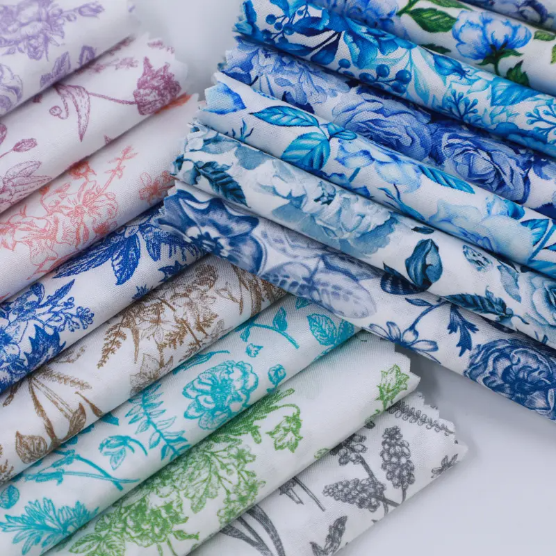 CraftsFabrics 40pcs Floral Prints Porcelain Prints 5" X 5" Charm Packs DIY Cotton Fabric For Sewing Crafting Patchwork - Violet Bloom