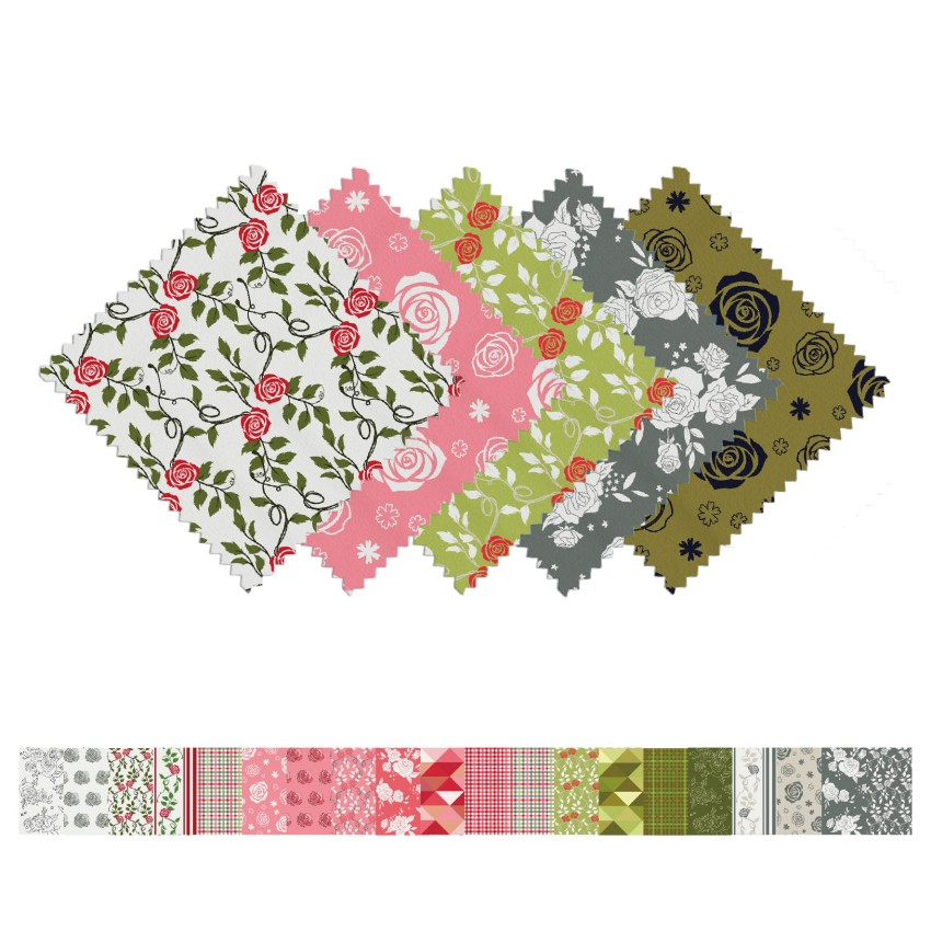 CraftsFabrics Rose Garden 40Pcs Charm Pack 100% Cotton 5″x5″ Pre-Cut Fabric for Quilting, Sewing, Arts & Crafts, Patchwork