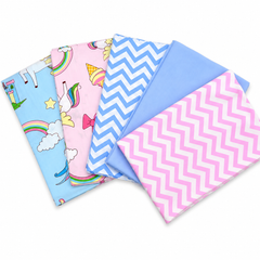CraftsFabrics Lot de 5 tissus en coton imprimés licorne, arc-en-ciel, château, nuages, 50 x 40 cm de large, pour patchwork, quilting, couture, coussin