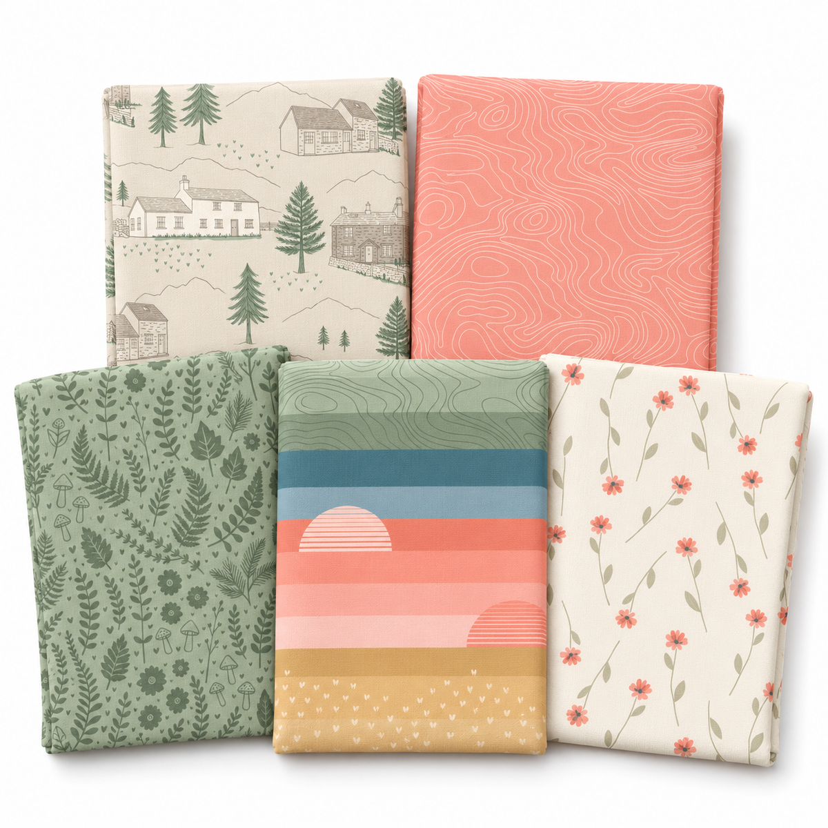 Langdale Valley Cottage Retreat 100% Cotton 5Pcs Fat Quarters Fabric Bundle