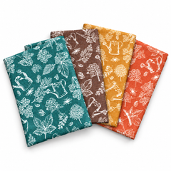 Herb Garden by Susan Wheeler 100% Cotton 4Pcs Fat Quarters Fabric Bundle