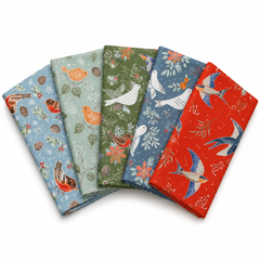 Oiseaux de Noël - Lot de 5 Fat Quarters en coton imprimé Noël pour le quilting et l'artisanat