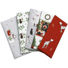Christmas Pets-Christmas Cotton 5pc Fat Quarters Bundle For Quilting and Crafting