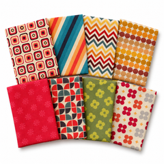 CraftsFabrics 8pcs 100% Cotton Retro 70's Printed Digital Cotton Fat Quarter Bundle for Crafting, Sewing, Patchwork, Kid's Craft