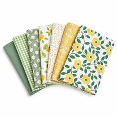 CraftsFabrics 7pcs/Lot Pink Green Floral Printed Cotton Fabric Squares