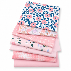 CraftsFabrics 7pcs/Lot Pink Green Floral Printed Cotton Fabric Squares