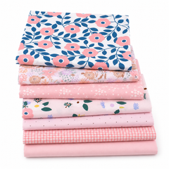 CraftsFabrics 7pcs/Lot Pink Green Floral Printed Cotton Fabric Squares