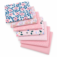 CraftsFabrics 7pcs/Lot Pink Green Floral Printed Cotton Fabric Squares