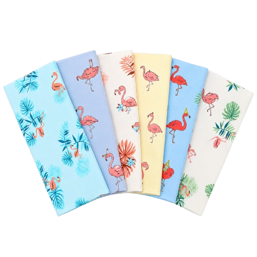 CraftsFabrics 6pcs/Lot 50cmx40cm Flamingo Dreams Fat Quarter Bundle 100% Cotton Precut Craft Fabric Squares for Quilting, Crafts, DIY Projects