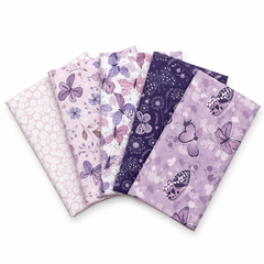 CraftsFabrics Moonlit Flutter Cotton Fat Quarter Bundle – 5 Piece Butterfly Print Quilting Fabric Pack