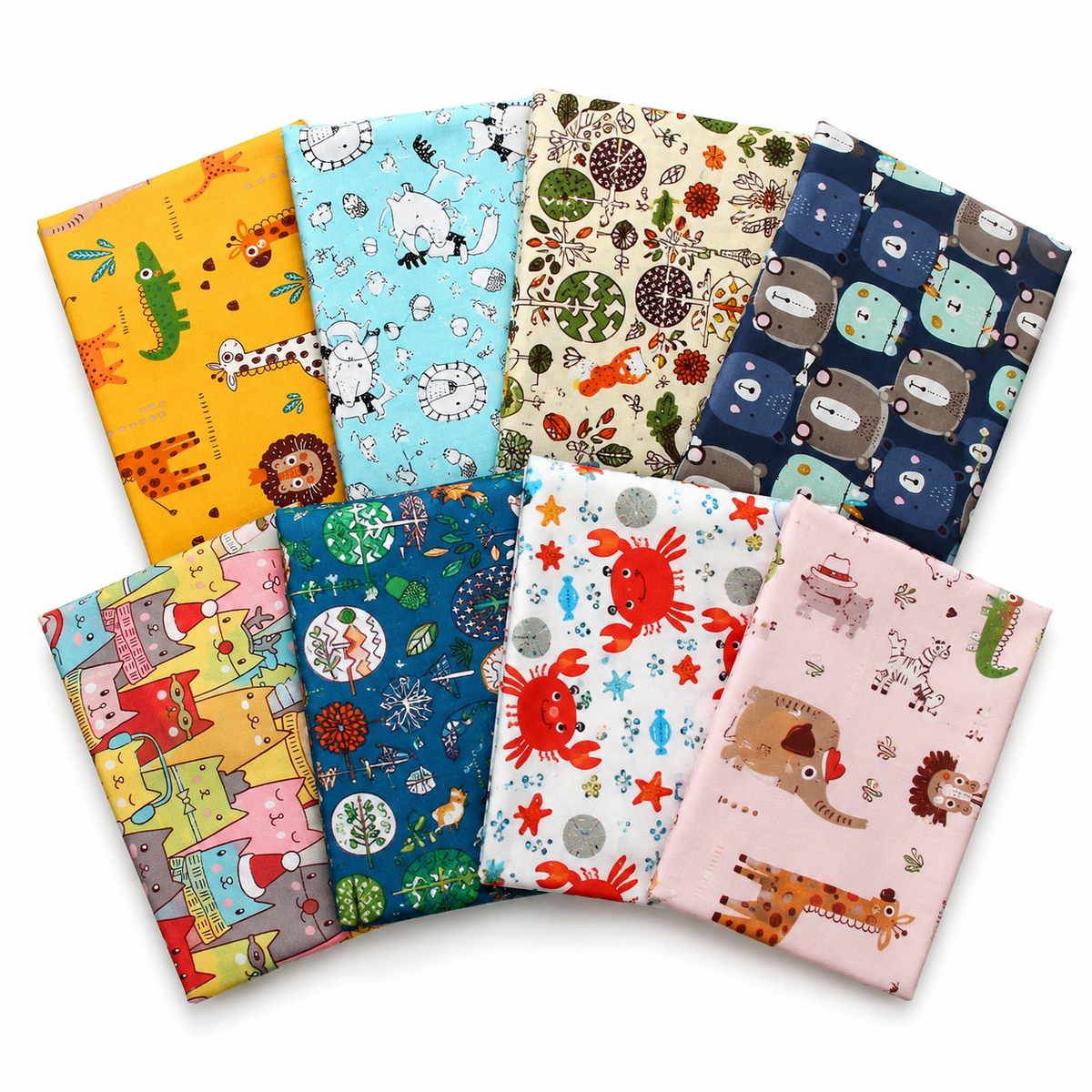 CraftsFabrics 8pcs 40cmx 50cm Cartoon Animals Children's Fat Quarters Bundle 100% Cotton