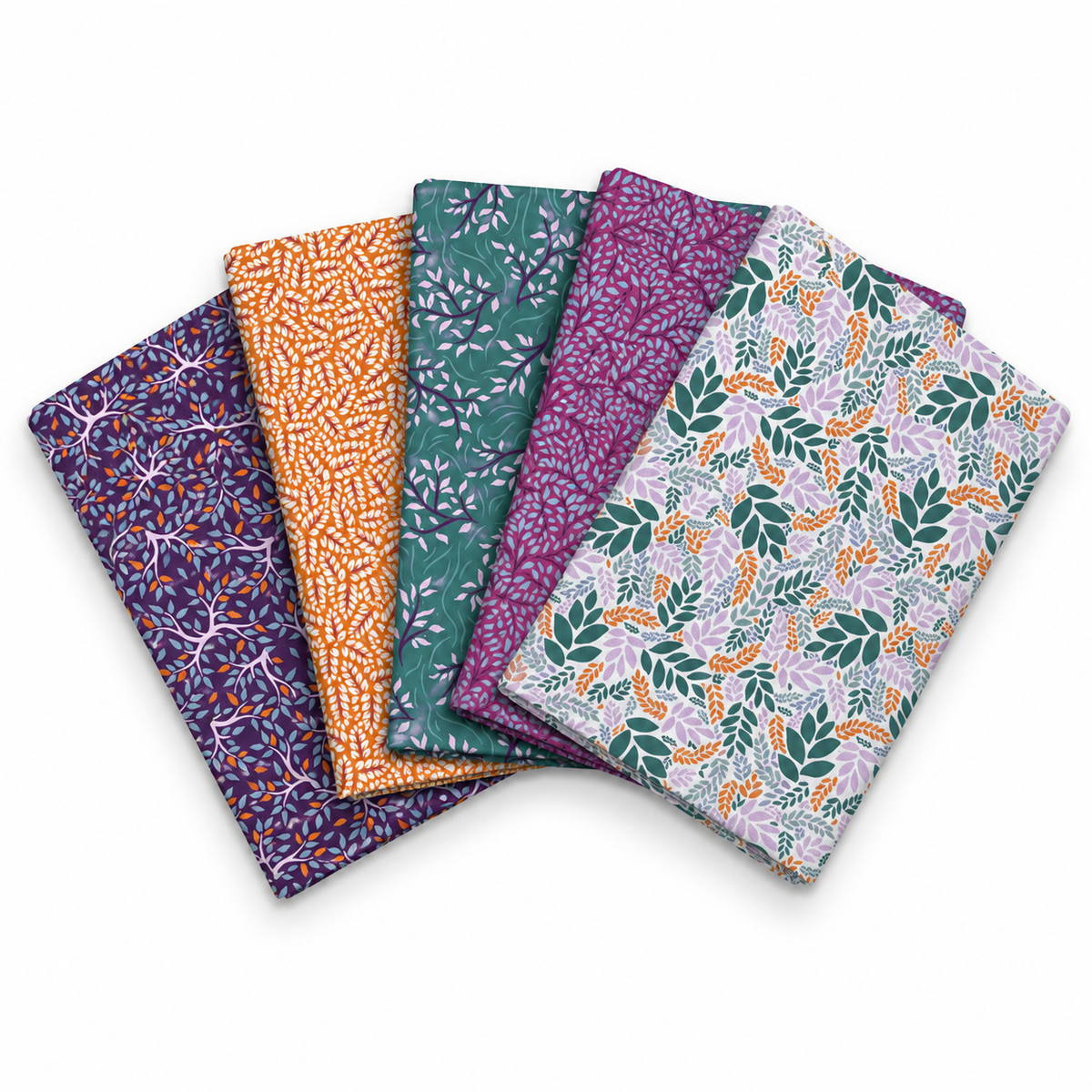 Opulent Leaves Fabric 100% Cotton 45x55cm Wide 5Pcs Fat Quarter Bundle