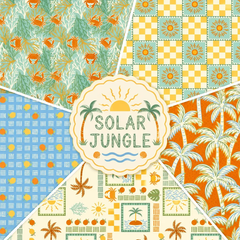 Solar Jungle Tropical Palm Trees 100% Cotton 5Pcs Fat Quarters Bundle