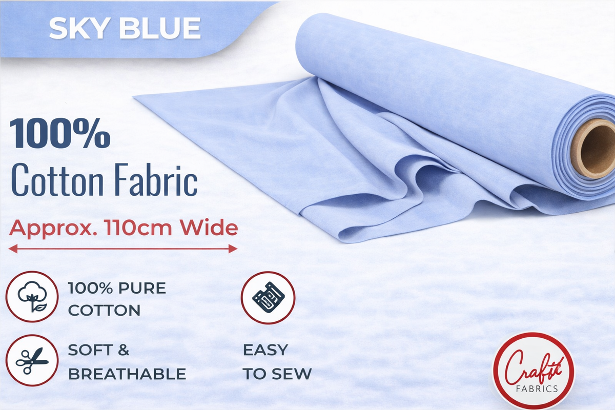 CraftsFabrics Plain Dyed Homespun Cotton Fabric – 100% Cotton – 110cm Wide – Craft, Quilting & Dressmaking Fabric