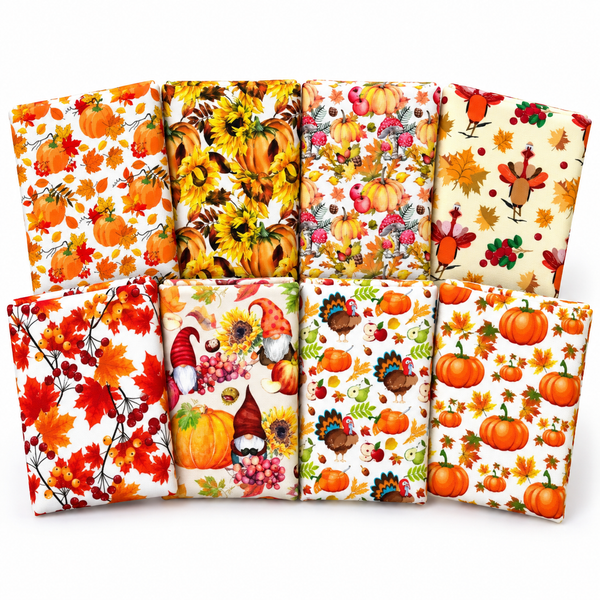 Assorted 8Pcs Fall & Autumn Polycotton Fabric Bundle for Thanksgiving