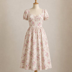 Rose & Hubble 100% Cotton Dusky Pink Rose Floral Print Woven Cotton Poplin Vintage Style Fabric, CP0321