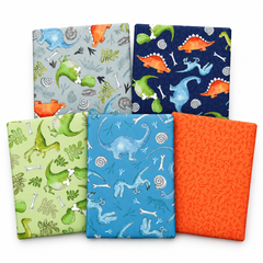 Little Dinosaur by Susan Wheeler 100% Cotton 5Pcs Fat Quarters Fabric Bundle