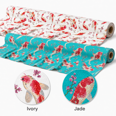 Rose & Hubble Koi Carp Fish Print 100% Cotton Fabric, White/Blue