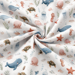 Under the Sea Playful Aquatic Friends Cotton Poplin Fabric