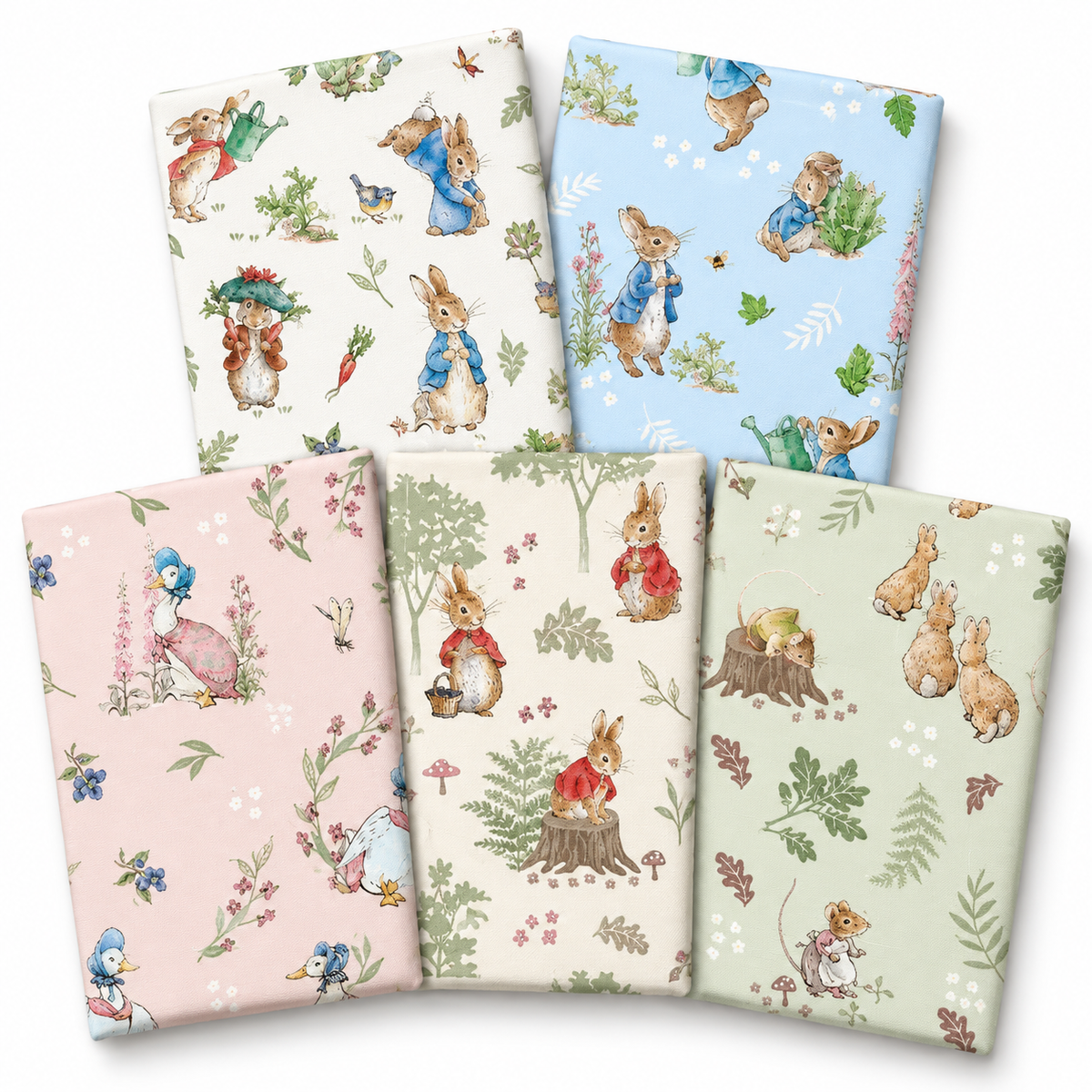 Beatrix Potter Peter Rabbit Tales of the Burrow 100% Cotton 5Pcs Fat Quarters Bundle