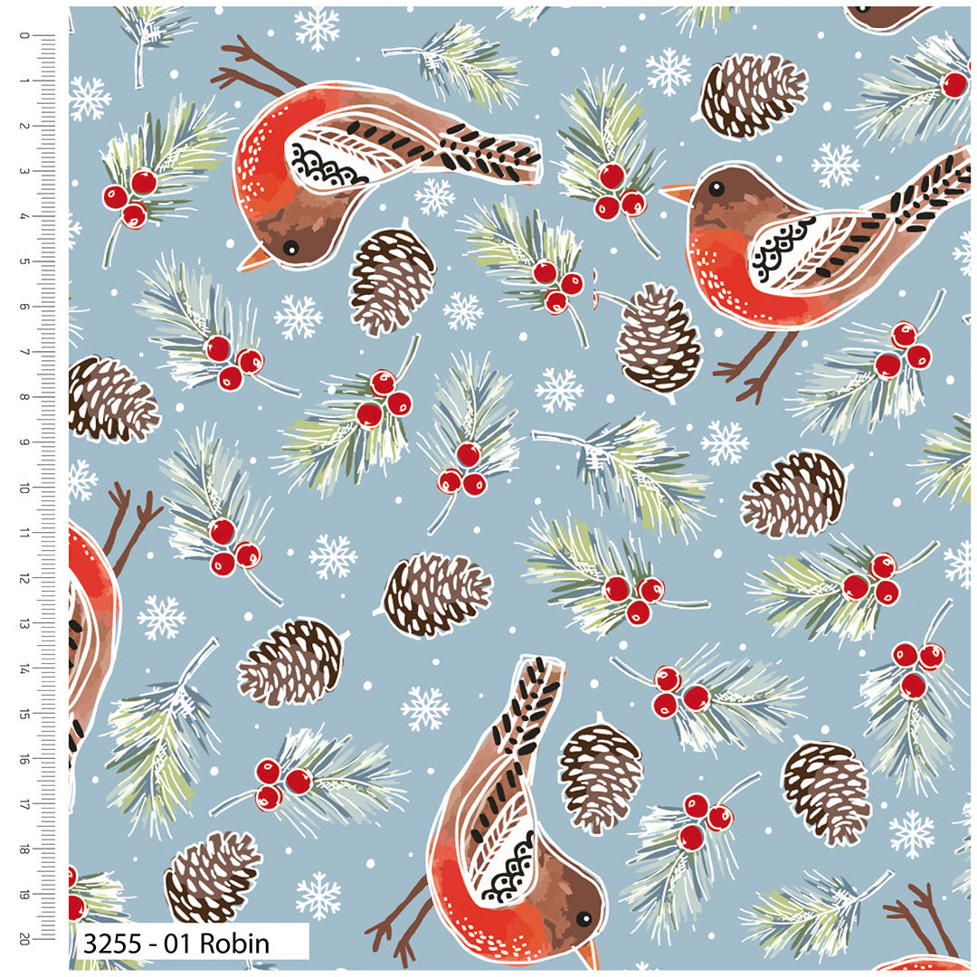 Christmas Birds –Printed Christmas Fabric-100% Cotton Fabric- By Meter, Half Meter, Long Quarter or Fat Quarters