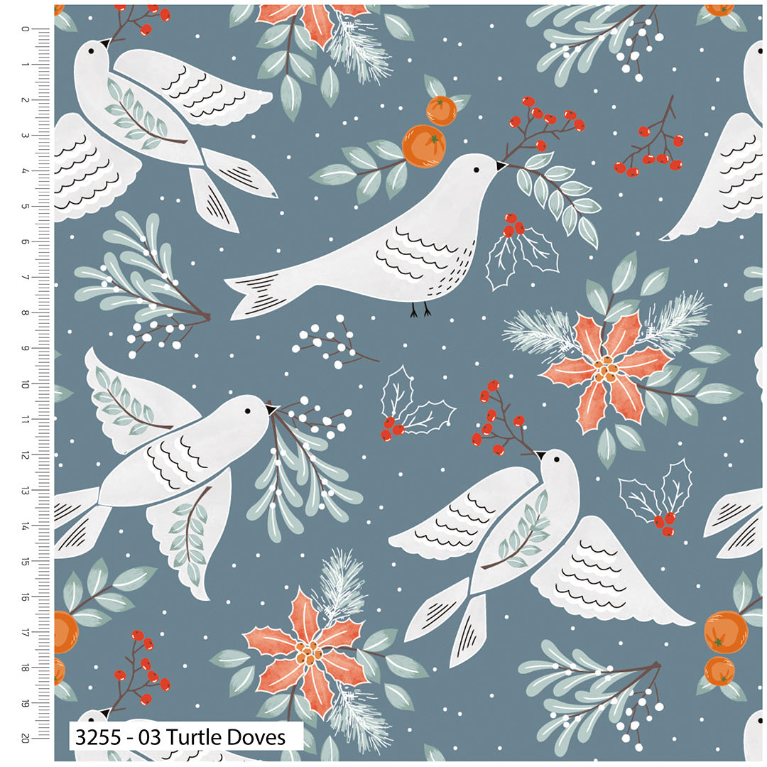 Tissu de Noël imprimé oiseaux – 100 % coton – Au mètre, demi-mètre, long quarter ou fat quarter