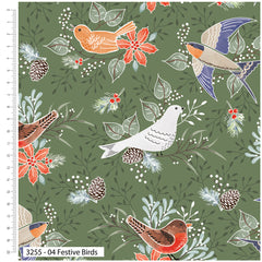 Christmas Birds-Christmas Printed Cotton 5pc Fat Quarters Bundle For Quilting and Crafting