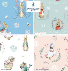 Classic Characters Peter Rabbit Prints 100% Cotton Craft Fabric 112cm Wide Material for Children's Quilting Projects, Craft Bags, Home Decor