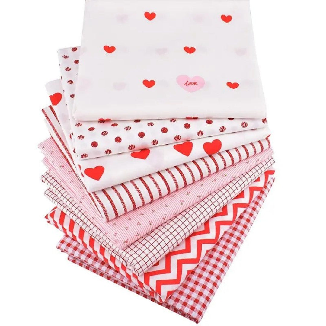 CraftsFabrics 8pcs/lot 40cmx50cm Red White Love Hearts Striped Gingham Valentine's Day Fat Quarters Bundle