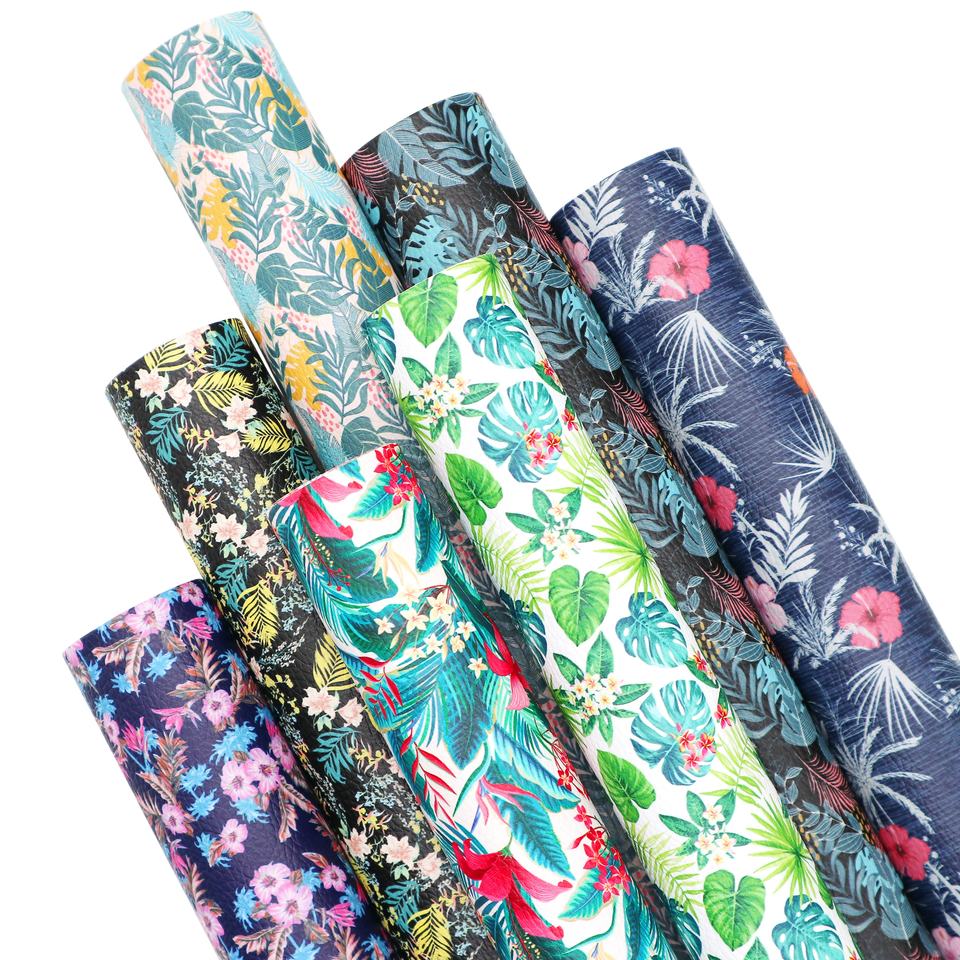 CraftsFabrics PVC-Kunstlederblätter mit Blumenmuster, Bündel, A4, 7 Stück, 20,3 x 30,5 cm
