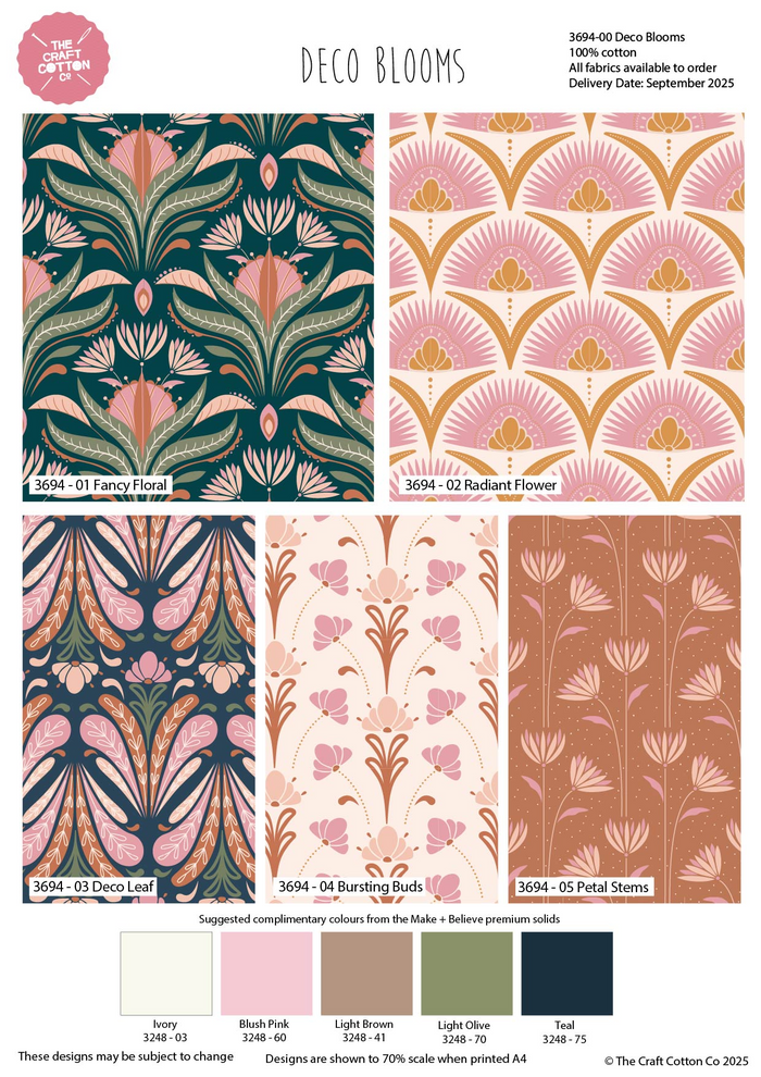 The Craft Cotton Co. Fat Quarter Bundle The Craft Cotton Co Deco Blooms 100% Cotton 45x55cm Wide Fat Quarters Bundle for Quilting, Dressmaking, Patchwork