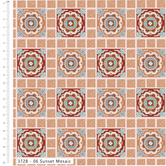 Patterned tile design with decorative elements on a grid, featuring a ruler for scale.