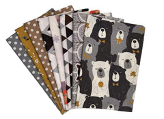CraftsFabrics Lot de 8 tissus en coton imprimé animal 100 % coton, larges carrés de tissu à motifs renard et ours, pour bricolage, couture, matelassage et loisirs créatifs pour enfants