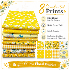 CraftsFabrics 8pcs/lot Yellow Floral Fat Quarters Bundle