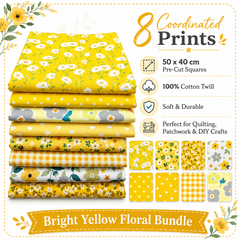CraftsFabrics 8pcs/lot Yellow Floral Fat Quarters Bundle