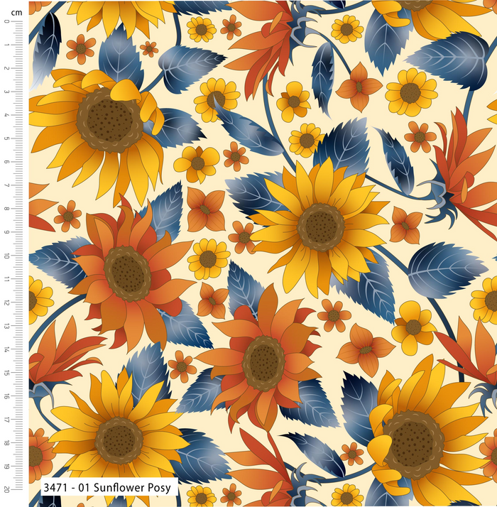 The Craft Cotton Co. Loose Fabric Golden Sunflowers Collection 100% Cotton 112cm Wide Digital Printed