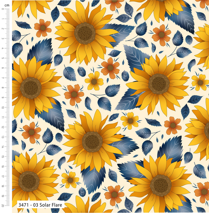 The Craft Cotton Co. Loose Fabric Golden Sunflowers Collection 100% Cotton 112cm Wide Digital Printed