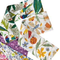 CraftsFabrics 6.5 * 50cm Wide 40pcs Pre-Cut Floral Birds Printed Quilting Fabric Roll 100% Cotton for Quilting, Sewing, Crafts, Patchwork